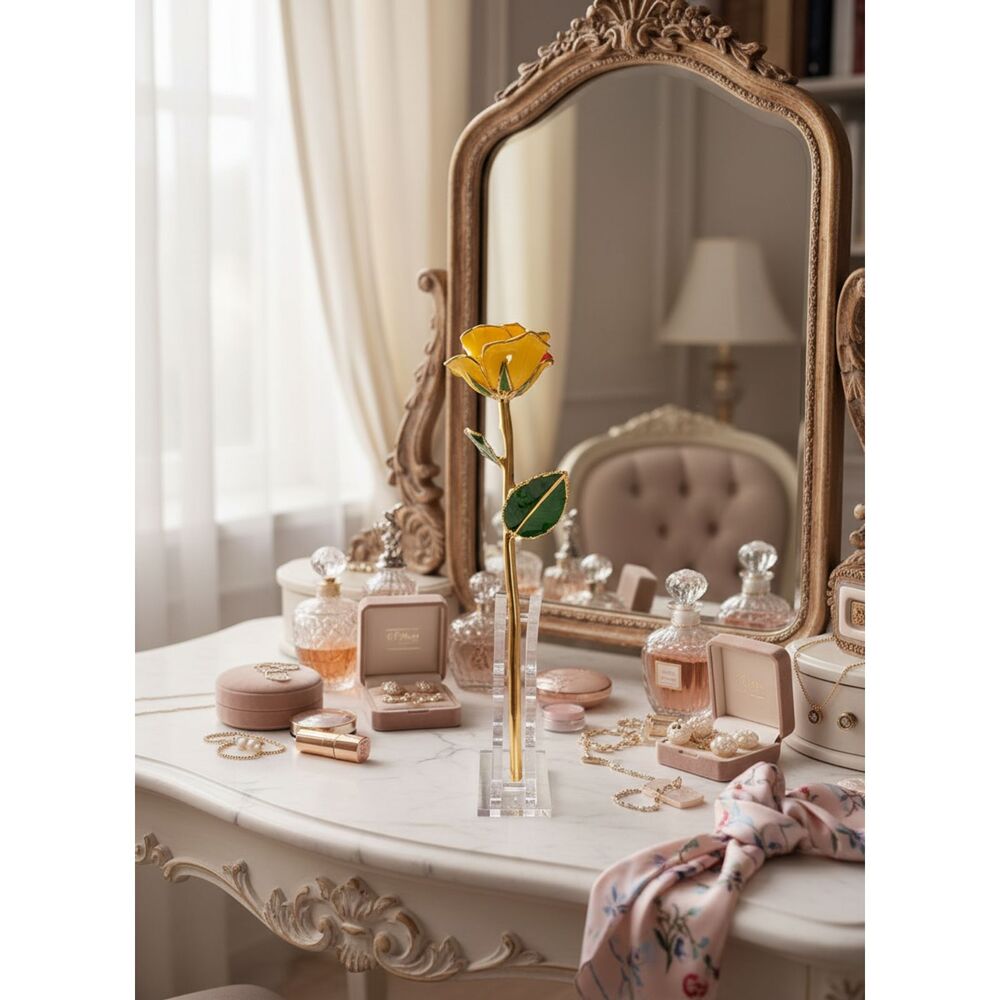 24K Gold-Dipped Real Yellow Rose with Acrylic Stand & SGS Certificate